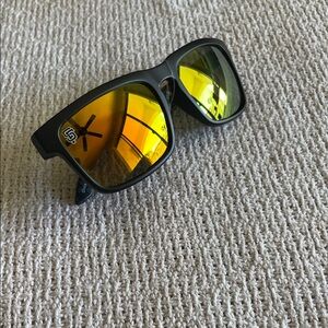 Black Sunglasses with Yellow Reflective Lenses
